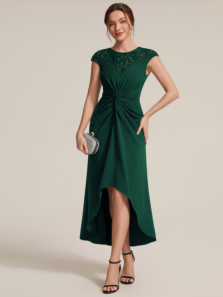 See-through Crepe Cap Sleeve Wedding Guest Dress #color_Dark Green