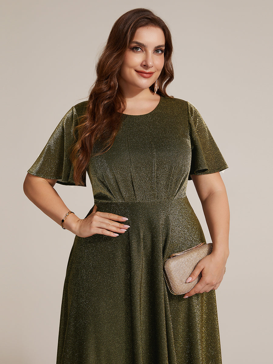 Plus Size Knit Fitted Sleeve Wedding Guest Dress #color_Metallic Gold
