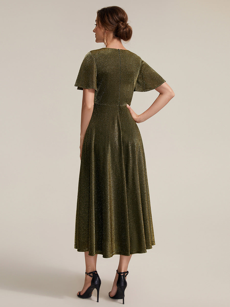 Knit Fitted Sleeve A-Line Wedding Guest Dress