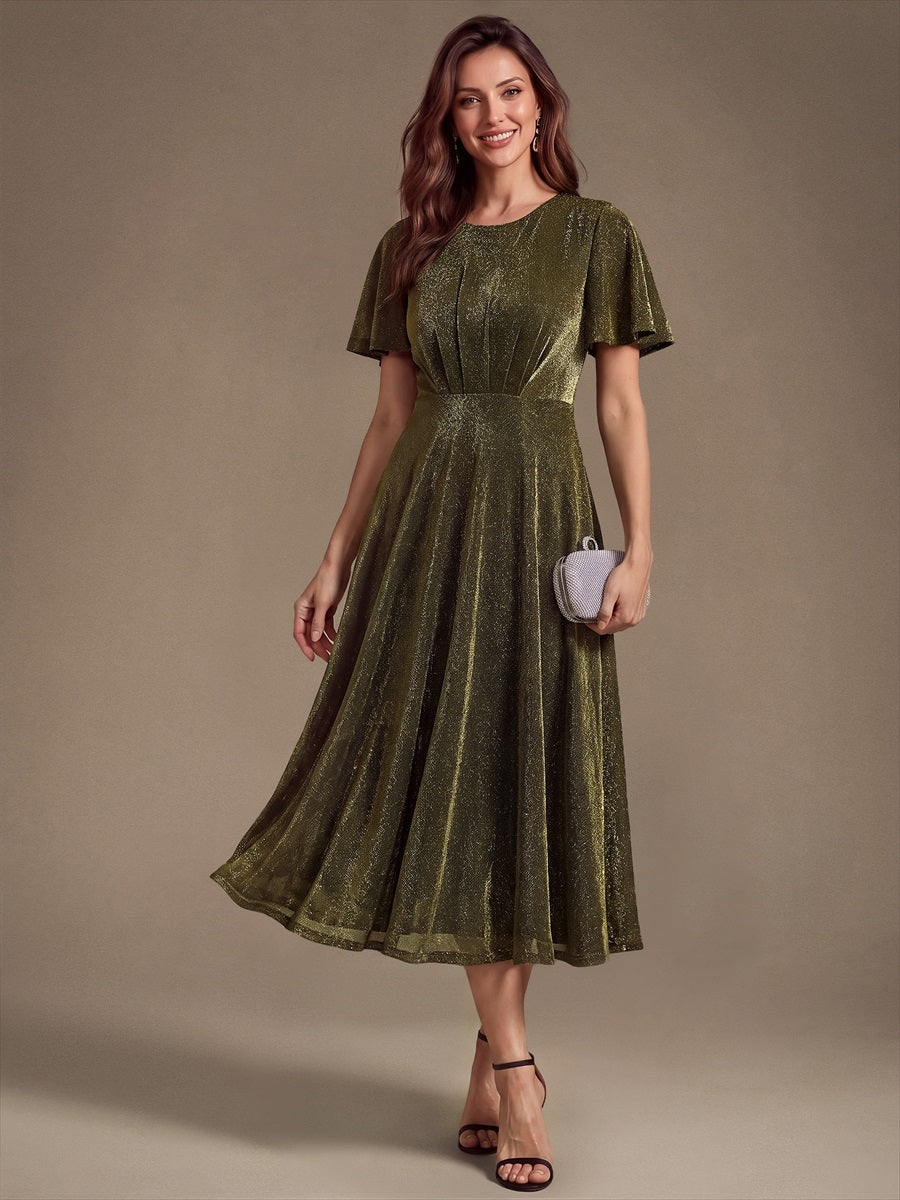 Ever-Pretty Knit Fitted Sleeve A-Line Fall Formal Wedding Guest Dress