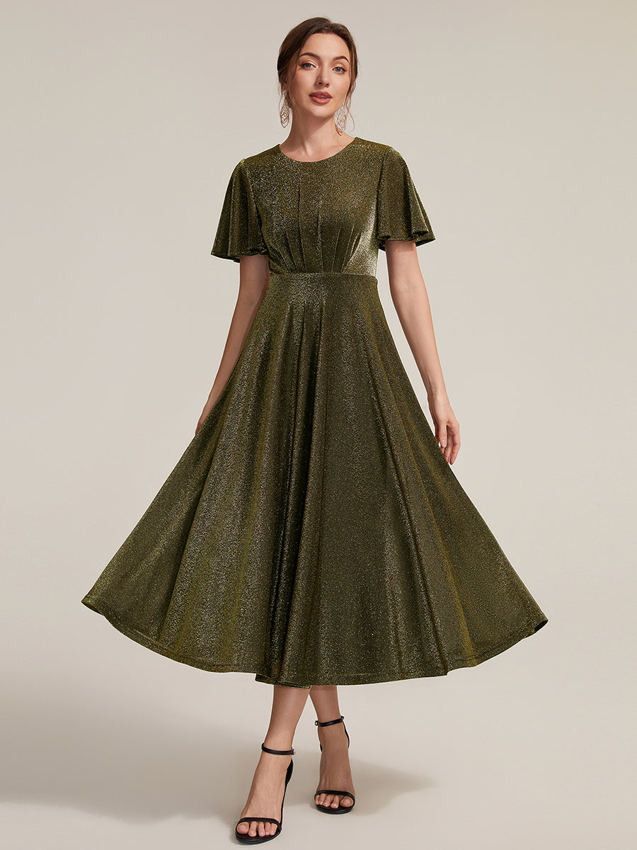 Ever-Pretty Knit Fitted Sleeve A-Line Midi Dress