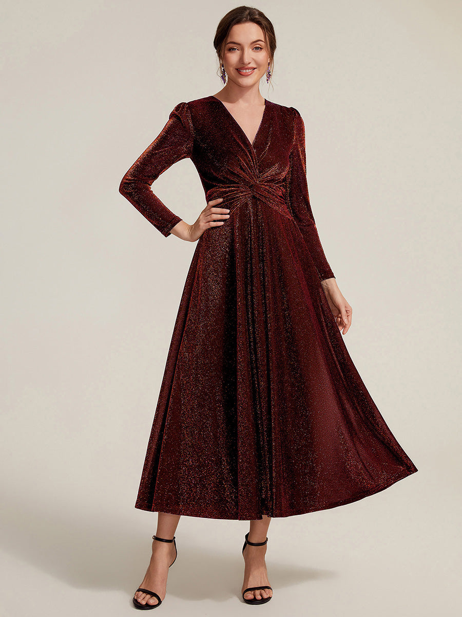 Knot Detail Knit Fitted Sleeve Wedding Guest Dress