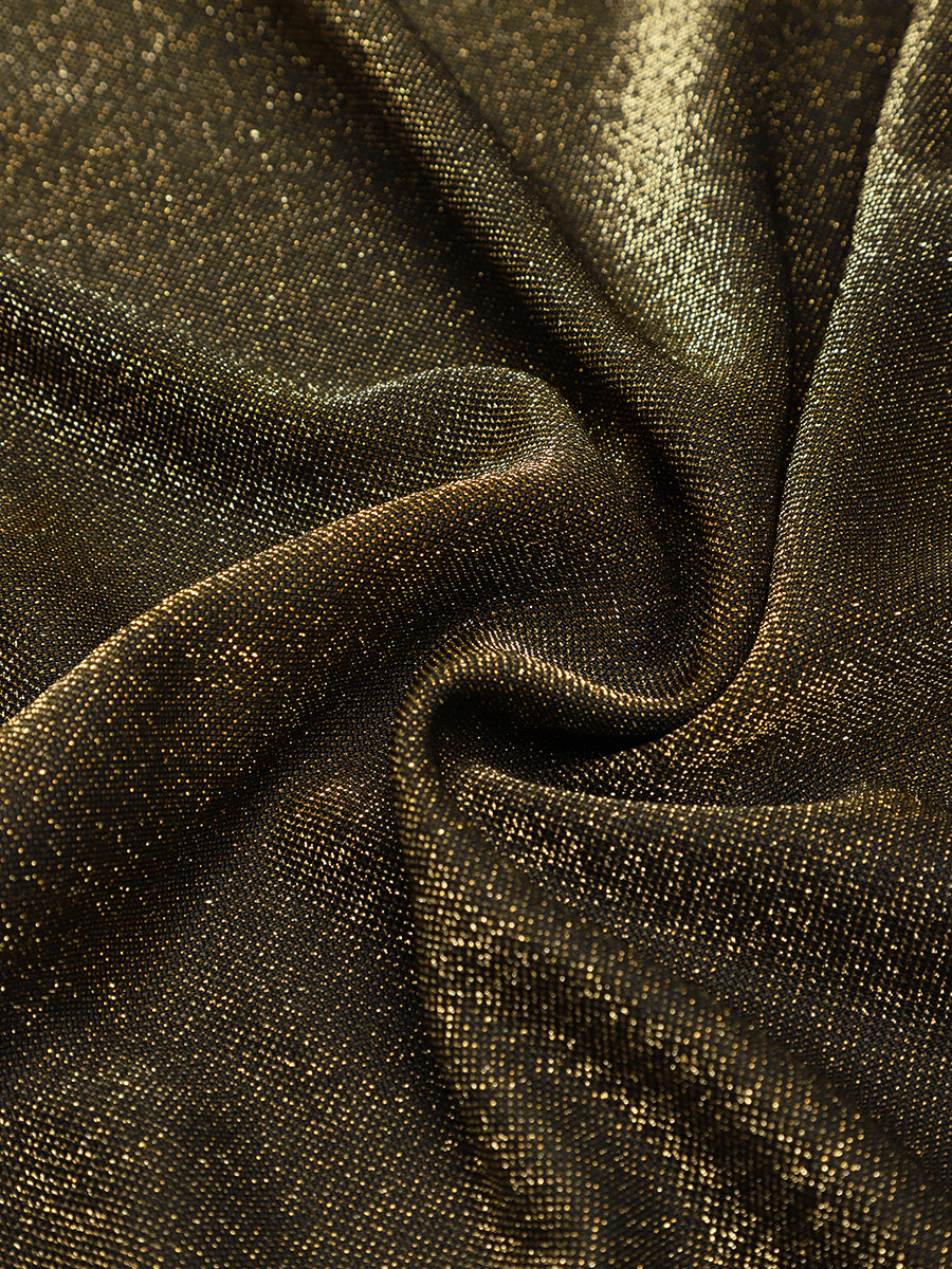 Knot Detail Knit Glitter Long Sleeve Wedding Guest Dress #color_Metallic Gold