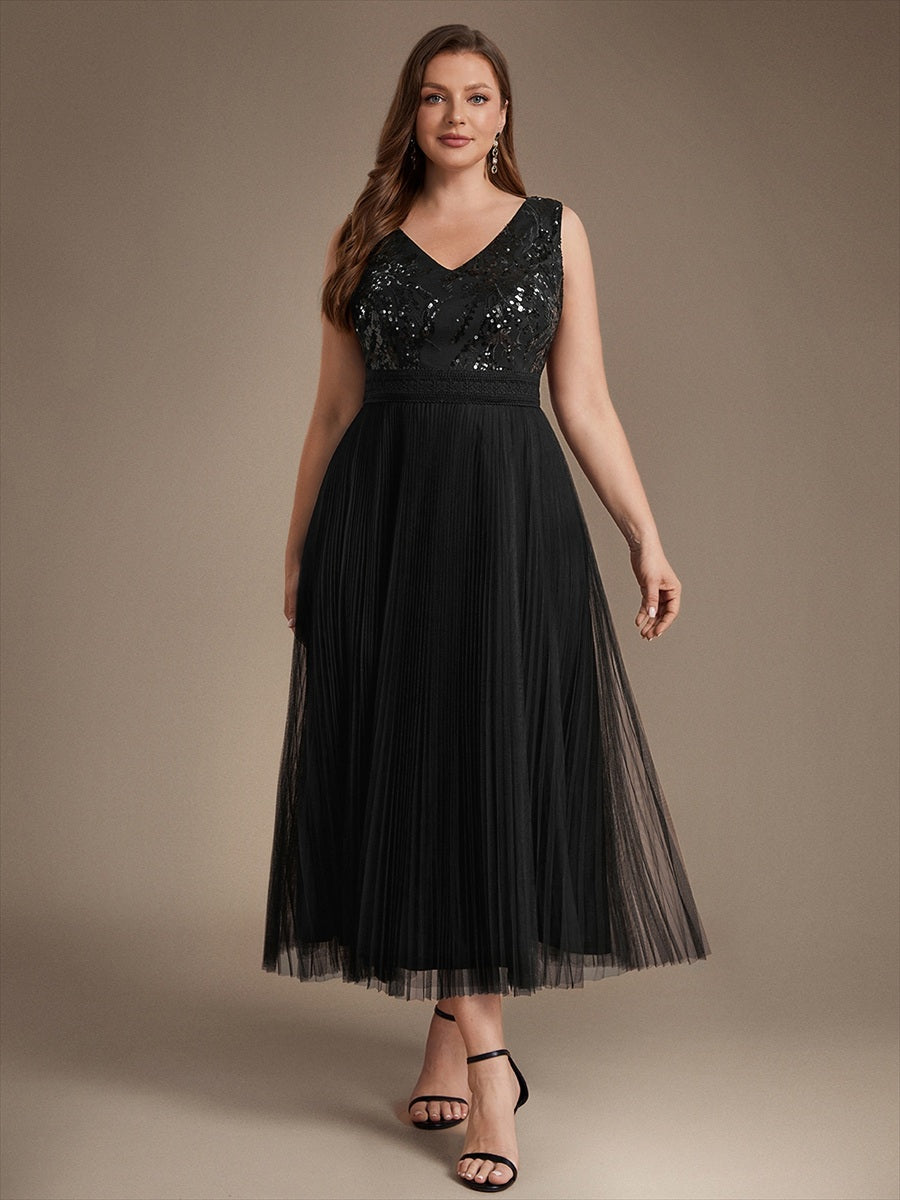 Tulle Sleeveless A-Line Wedding Guest Dress #color_Black