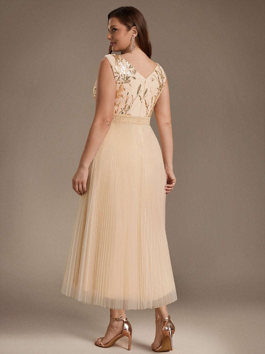 Tulle Sleeveless A-Line Wedding Guest Dress #color_Gold