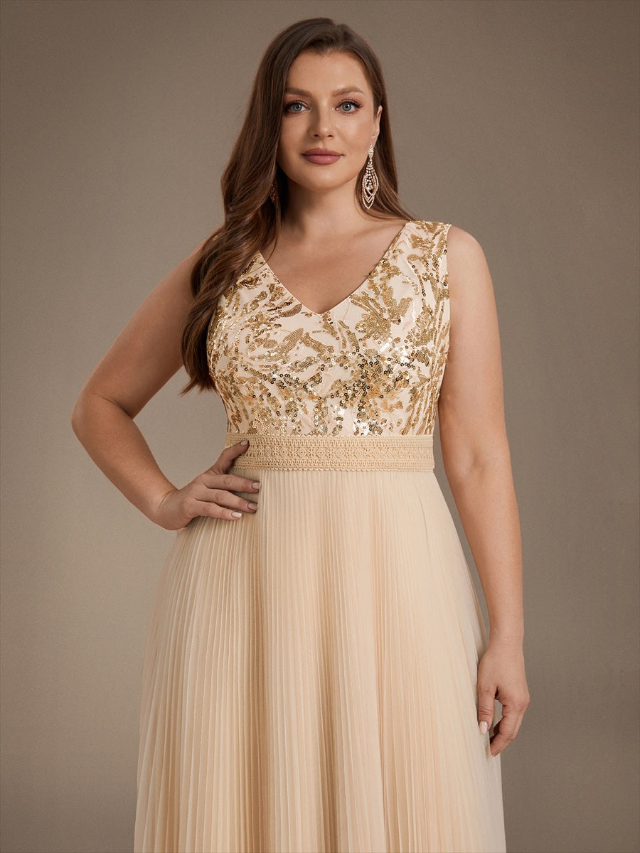 Plus Size Tulle Sleeveless Wedding Guest Dress #color_Gold