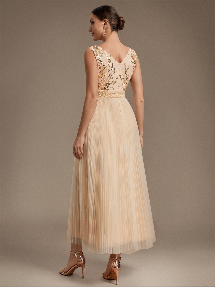 Tulle Sleeveless A-Line Wedding Guest Dress #color_Gold