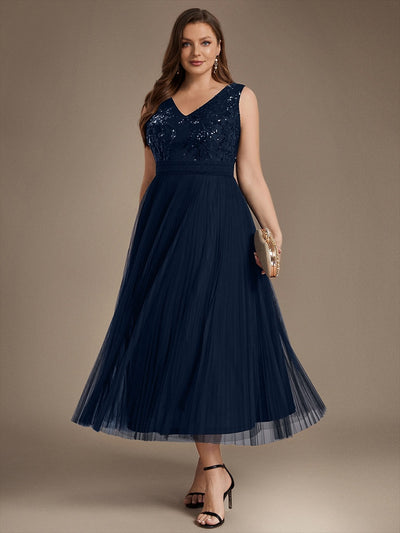 Plus Size Tulle Sleeveless Wedding Guest Dress