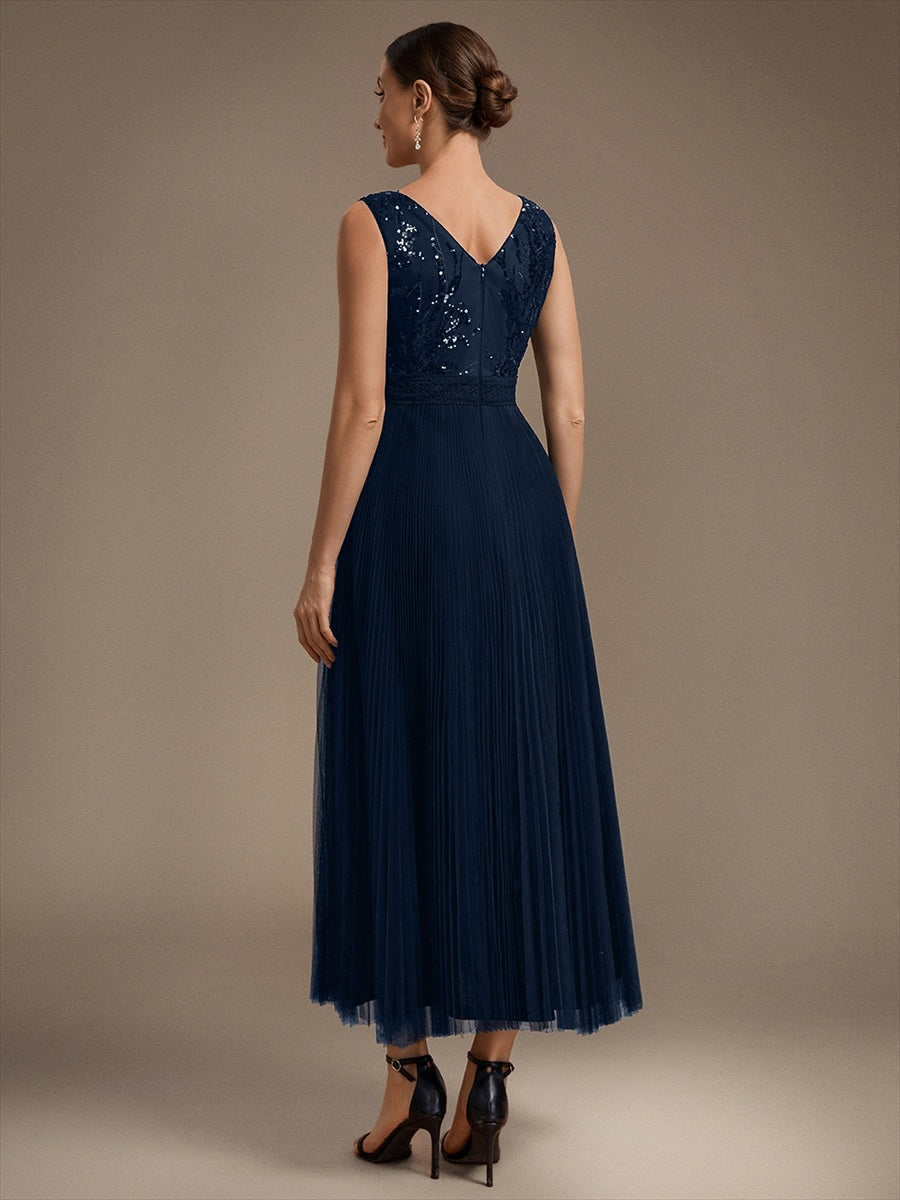 Tulle Sleeveless A-Line Wedding Guest Dress #color_Navy Blue