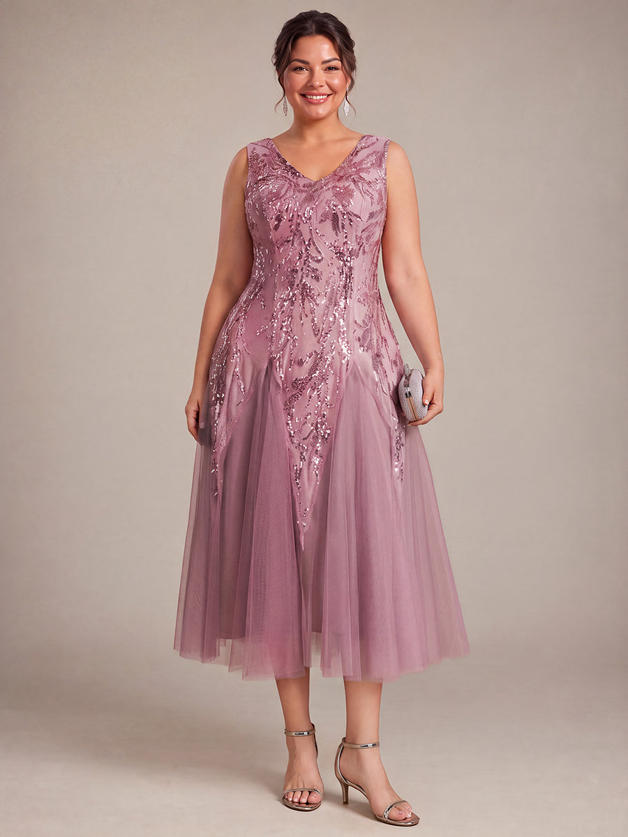 Sequin Sleeveless Midi Wedding Guest Dress #color_Purple Orchid