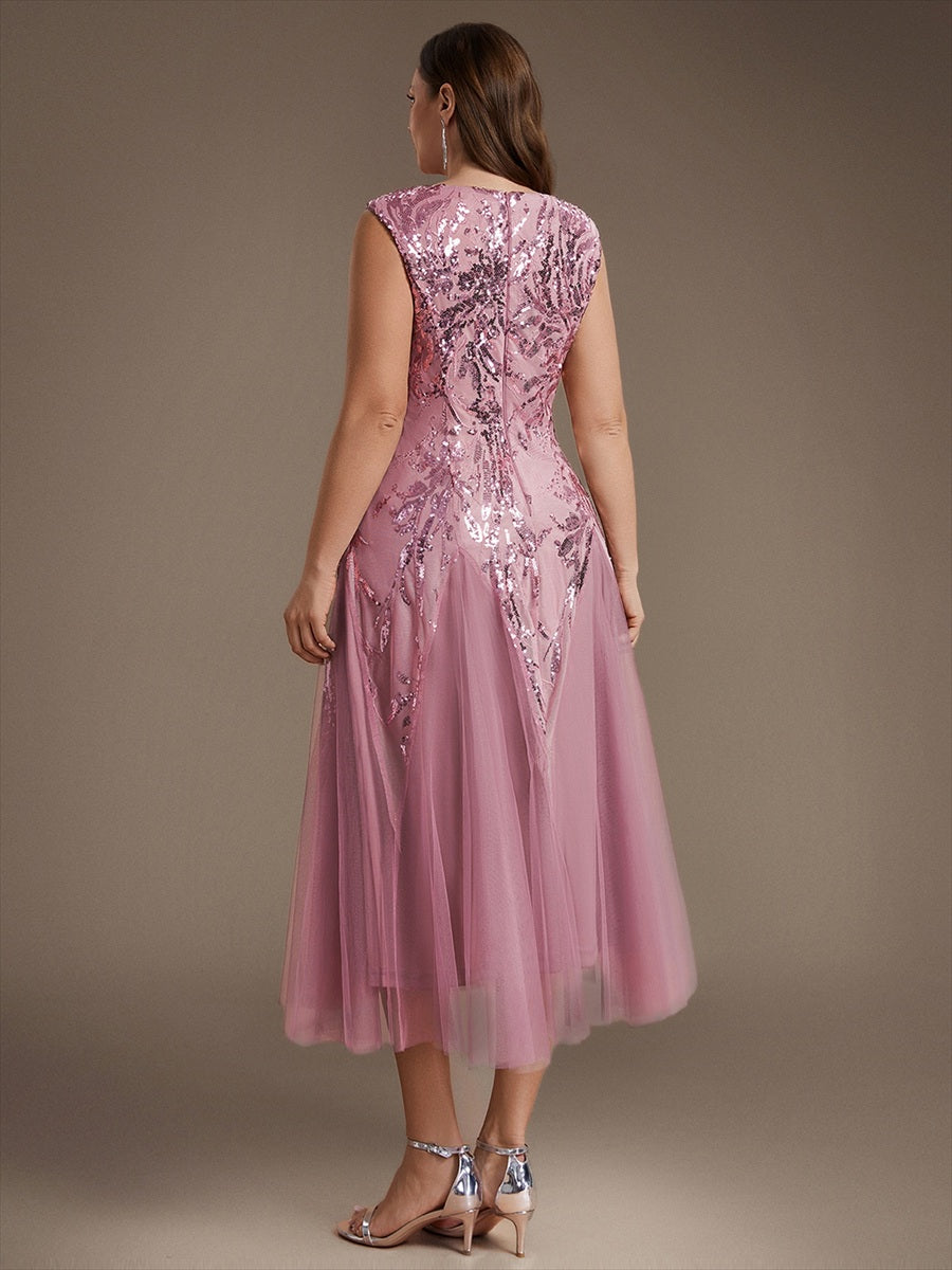 Plus Size Sequin Sleeveless Midi Wedding Guest Dress #color_Purple Orchid