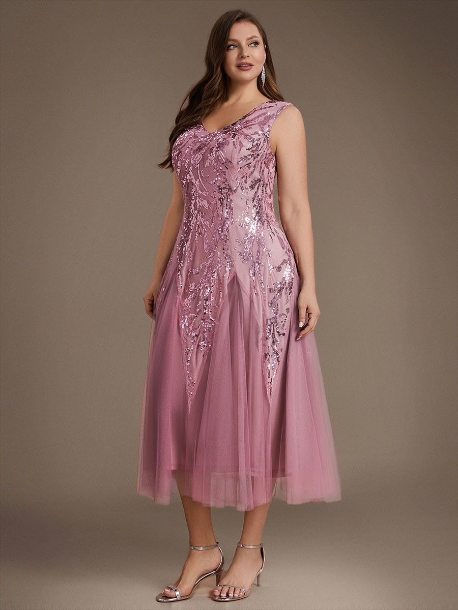 Plus Size Sequin Sleeveless Midi Wedding Guest Dress #color_Purple Orchid