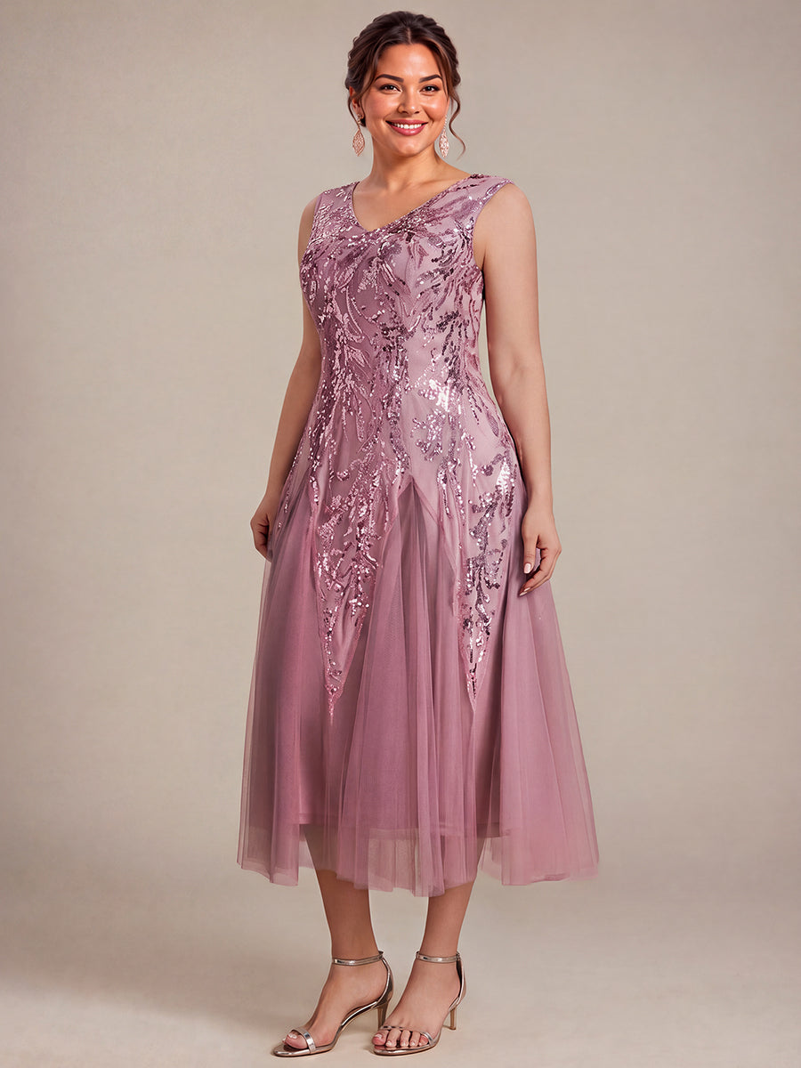 Sequin Sleeveless Midi Wedding Guest Dress #color_Purple Orchid