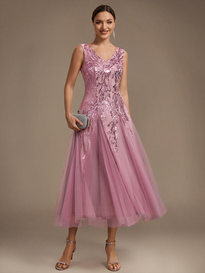 Sequin Sleeveless Midi Wedding Guest Dress