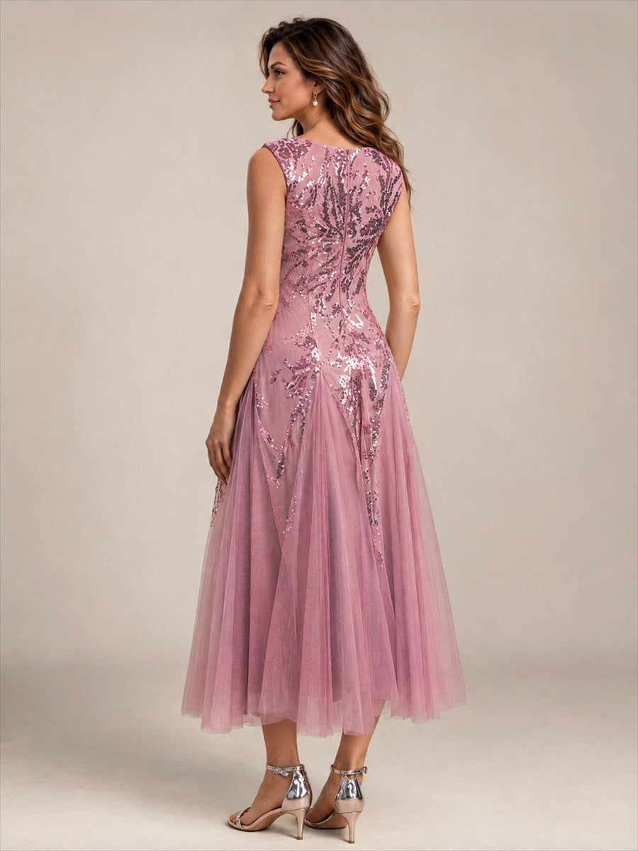 Sequin Sleeveless Midi Wedding Guest Dress #color_Purple Orchid