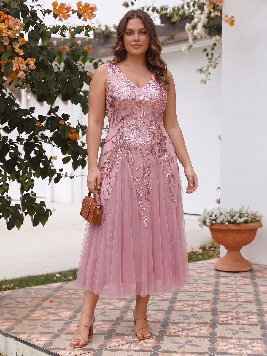 Sequin Sleeveless Midi Wedding Guest Dress #color_Purple Orchid