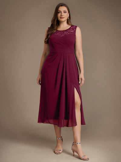 Plus Size See-through Sequin Lace&Chiffon Wedding Guest Dress