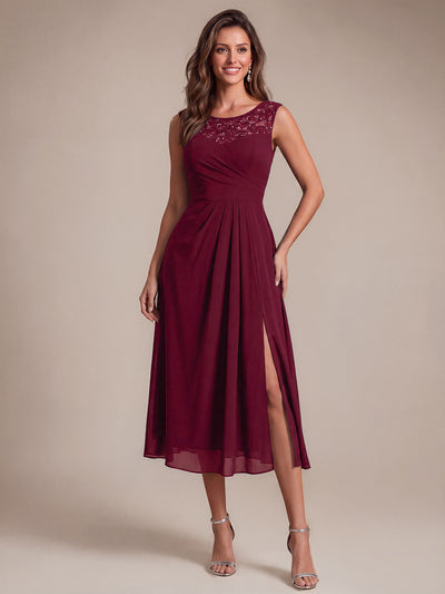 Sequin Lace Chiffon Sleeveless Wedding Guest Dress
