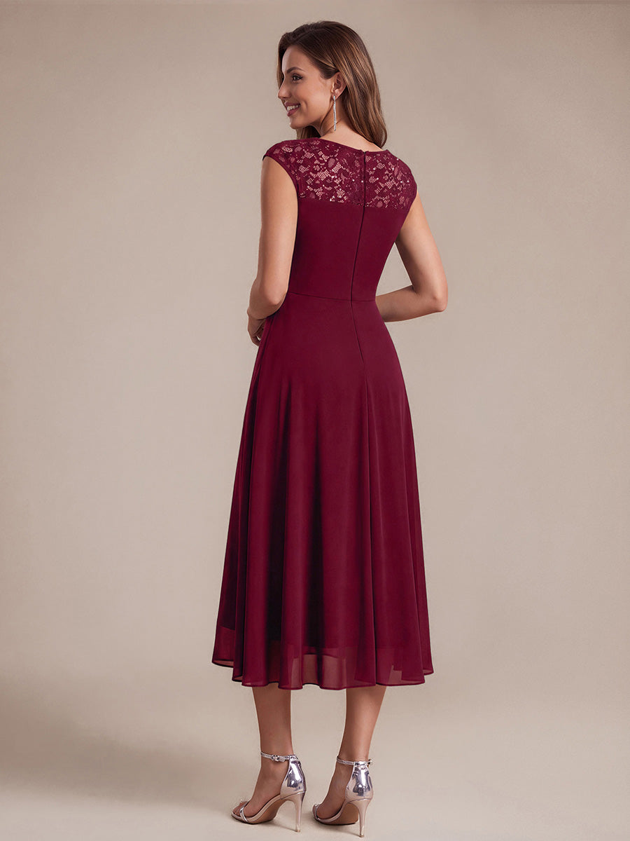 Sequin Lace Chiffon Sleeveless Wedding Guest Dress #color_Burgundy
