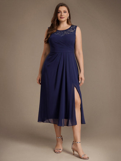Plus Size See-through Sequin Lace&Chiffon Wedding Guest Dress