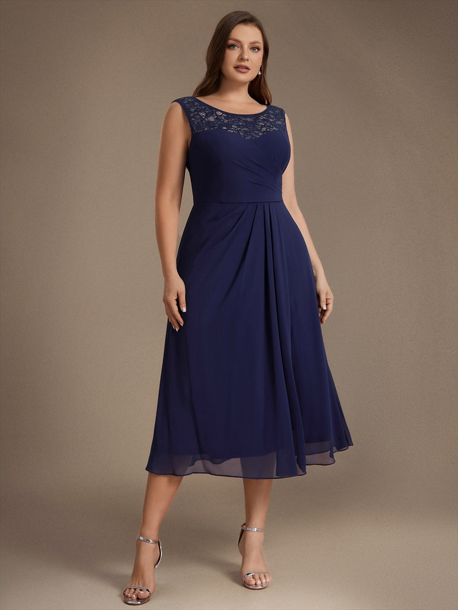 Plus Size See-through Sequin Lace&Chiffon Wedding Guest Dress #color_Navy Blue