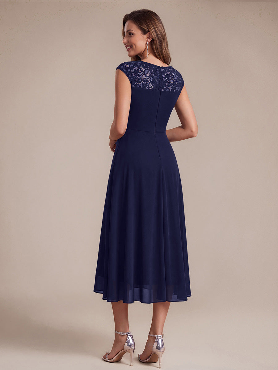 Sequin Lace Chiffon Sleeveless Wedding Guest Dress #color_Navy Blue