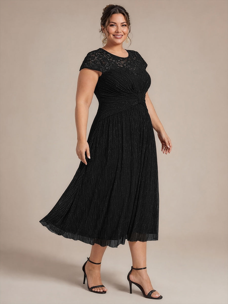 Tulle Cap Sleeve A-Line Wedding Guest Dress #color_Black