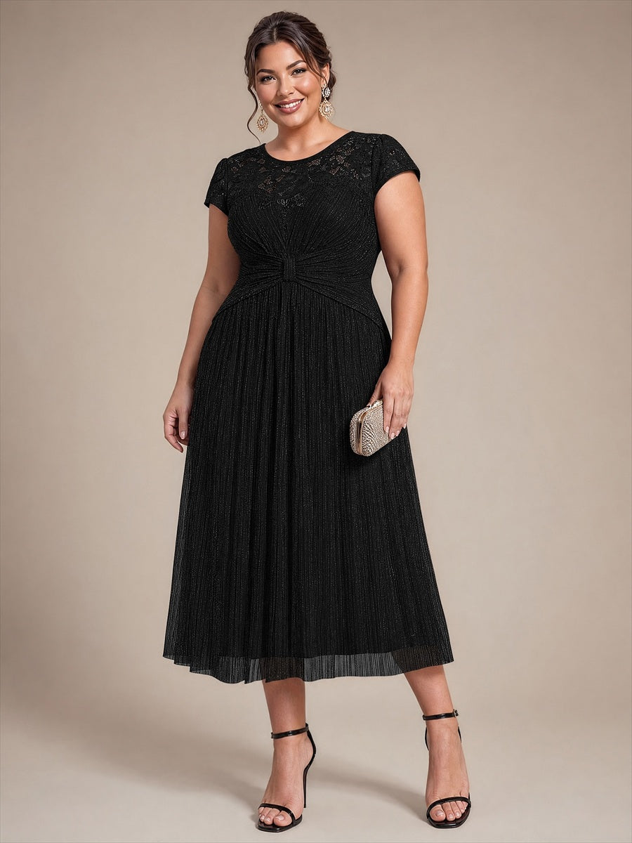 Tulle Cap Sleeve A-Line Wedding Guest Dress #color_Black