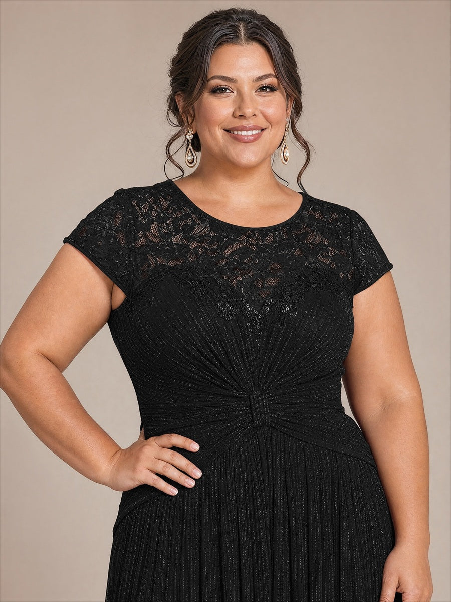 Tulle Cap Sleeve A-Line Wedding Guest Dress #color_Black