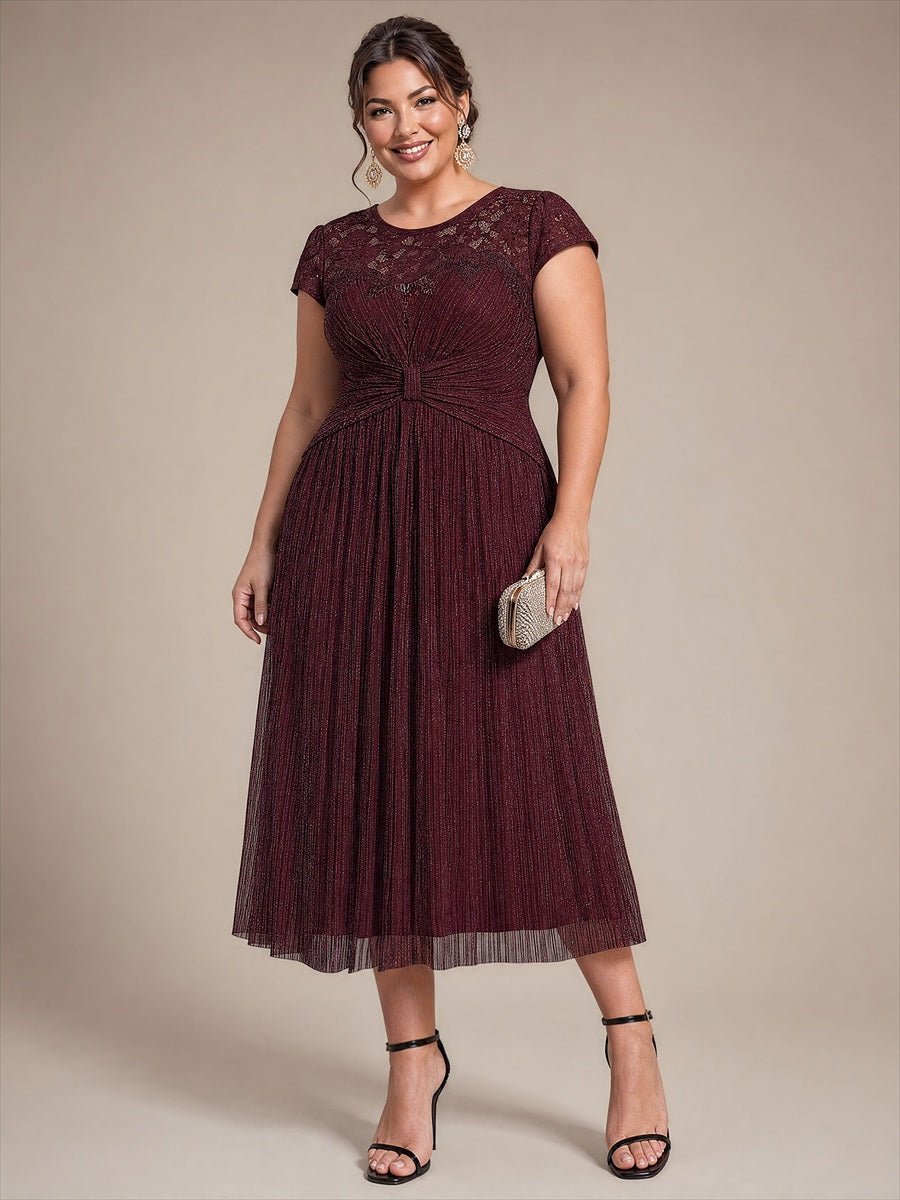 Tulle Cap Sleeve A-Line Wedding Guest Dress #color_Mahogany Brown