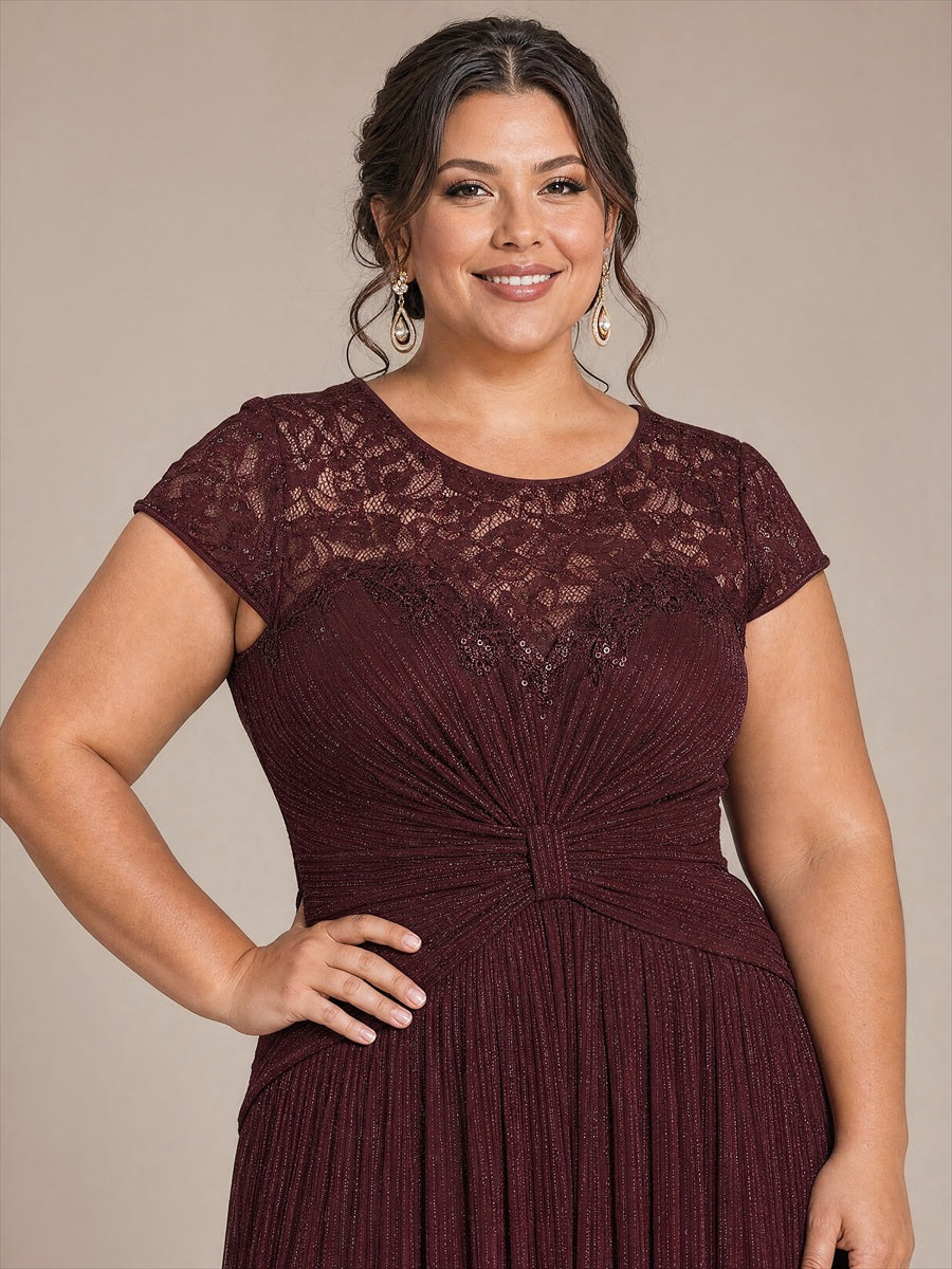 Plus Size Tulle Cap Sleeve Wedding Guest Dress #color_Mahogany Brown