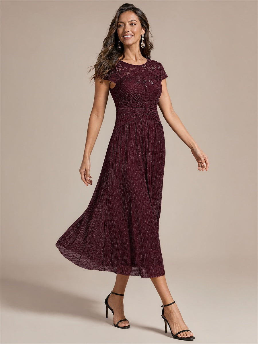 Tulle Cap Sleeve A-Line Wedding Guest Dress #color_Mahogany Brown