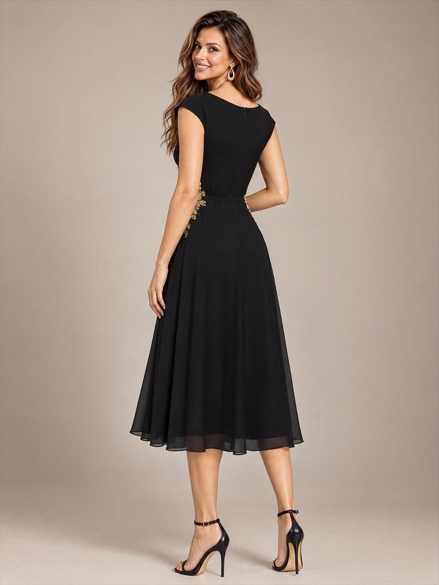 Sequin Chiffon Sleeveless Wedding Guest Dress #color_Black