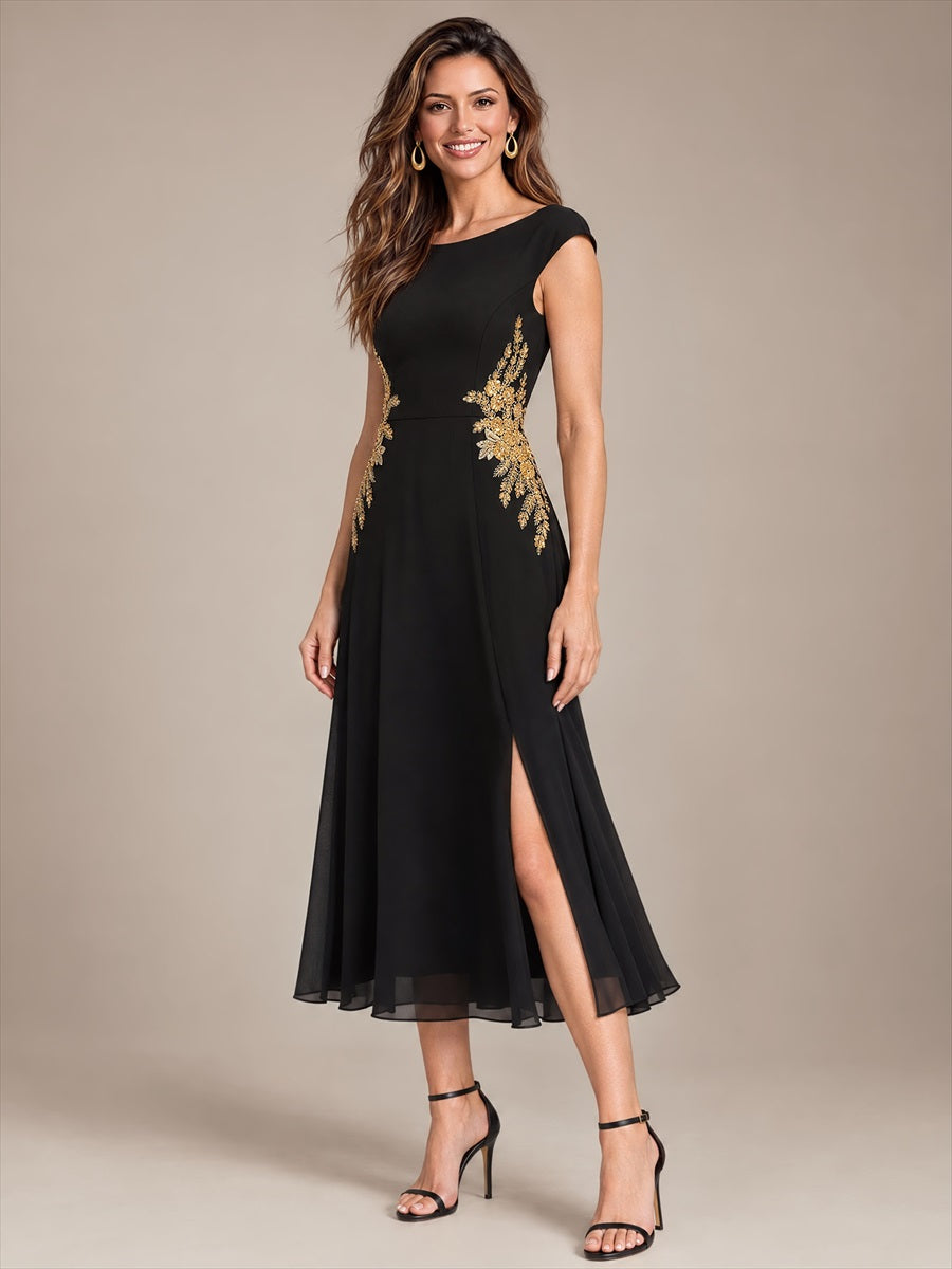 Sequin Chiffon Sleeveless Wedding Guest Dress #color_Black
