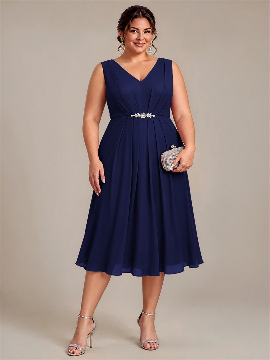 Plus Size Chiffon Sleeveless Wedding Guest Dress #color_Navy Blue