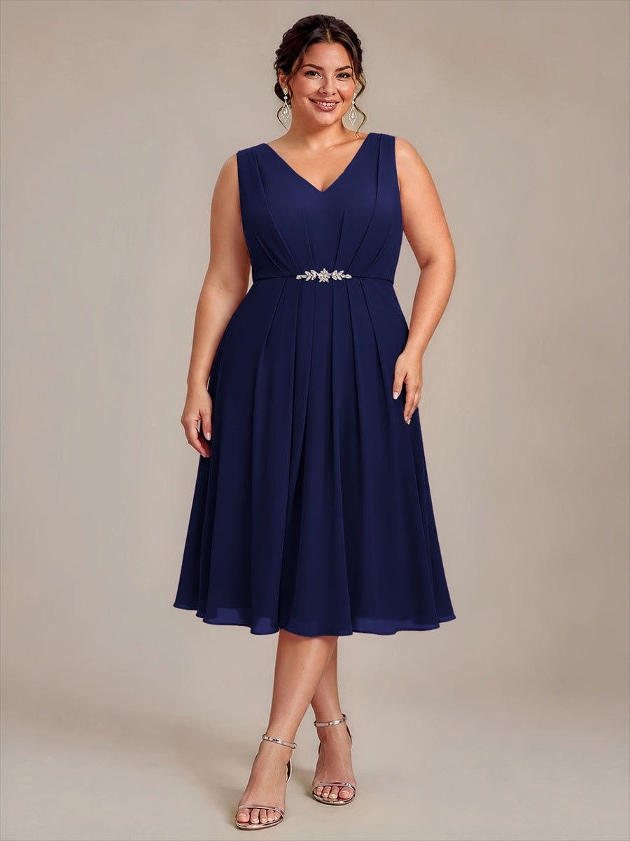 Plus Size Chiffon Sleeveless Wedding Guest Dress #color_Navy Blue