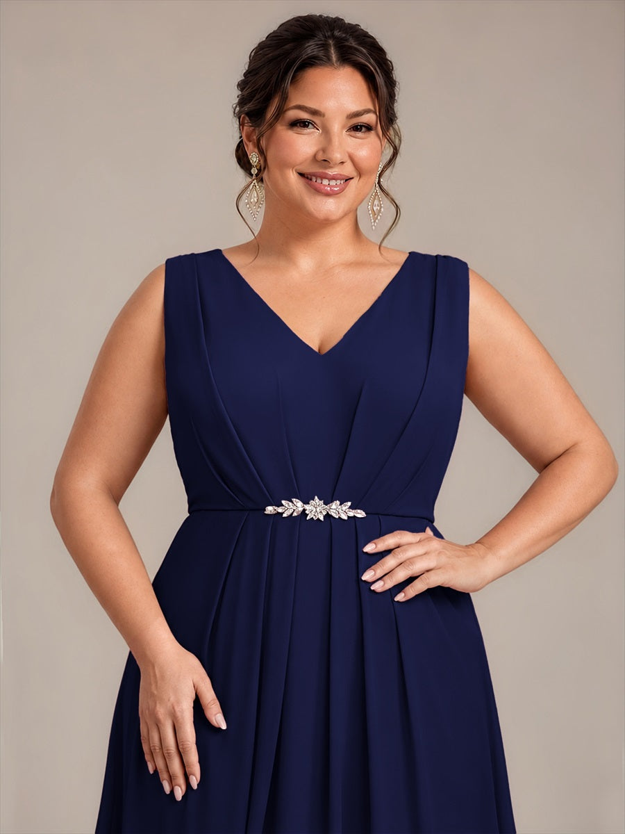 Plus Size Chiffon Sleeveless Wedding Guest Dress #color_Navy Blue