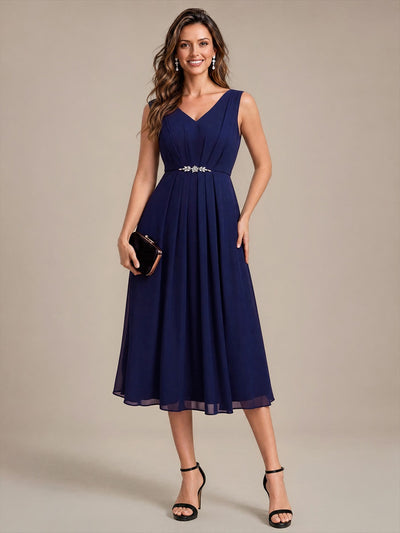 Chiffon Sleeveless Midi Wedding Guest Dress