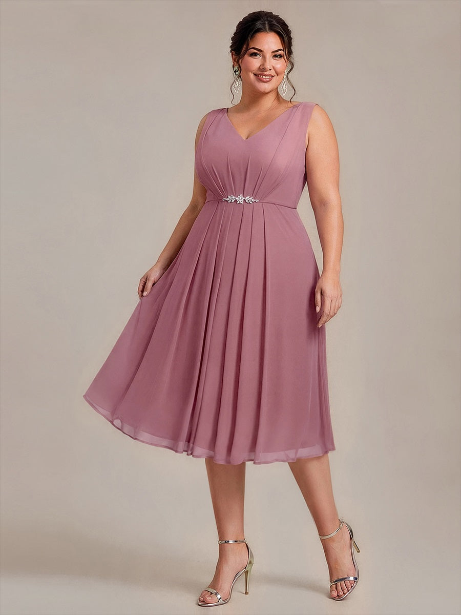 Chiffon Sleeveless Midi Wedding Guest Dress #color_Purple Orchid