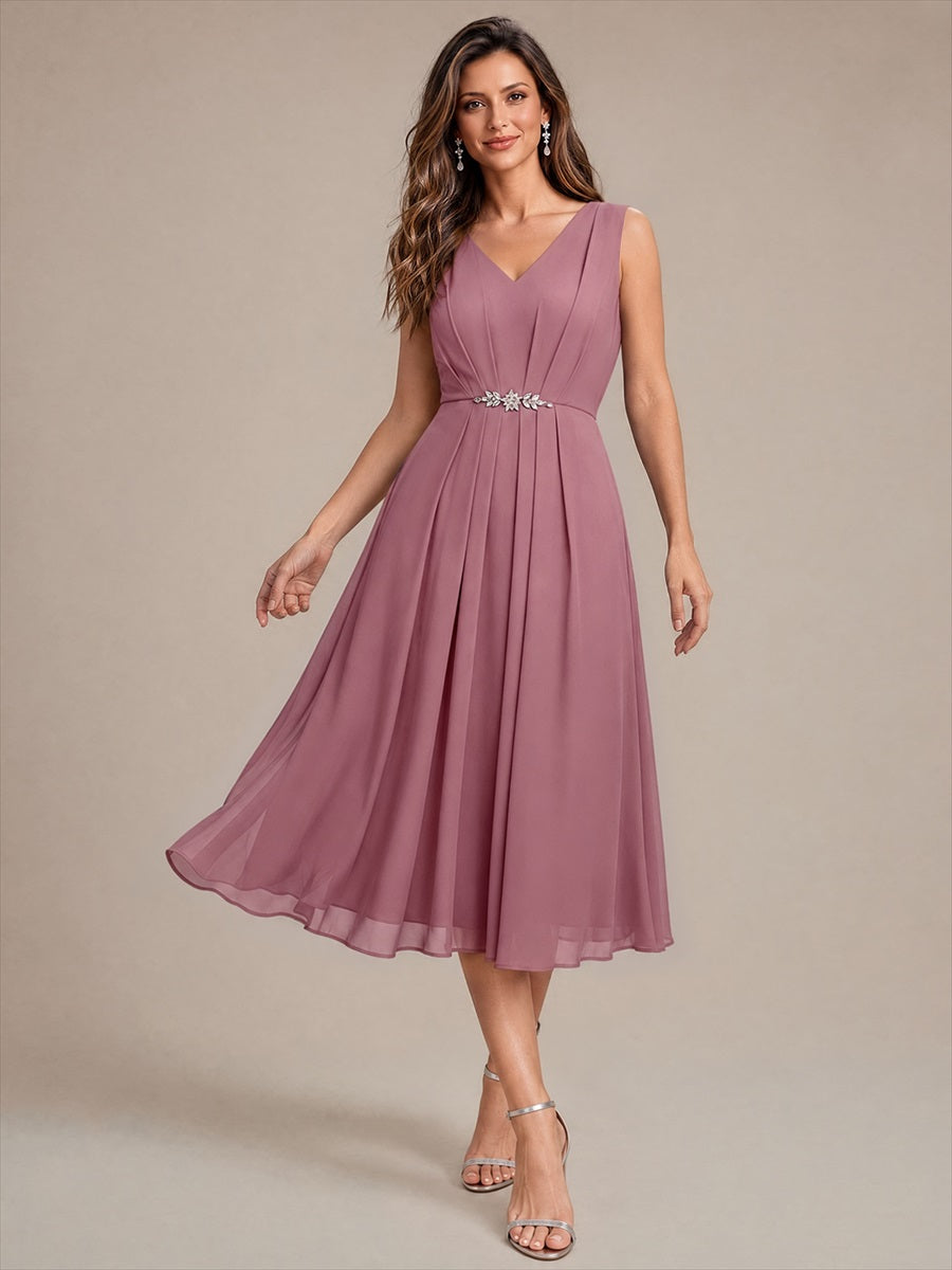 Chiffon Sleeveless Midi Wedding Guest Dress #color_Purple Orchid