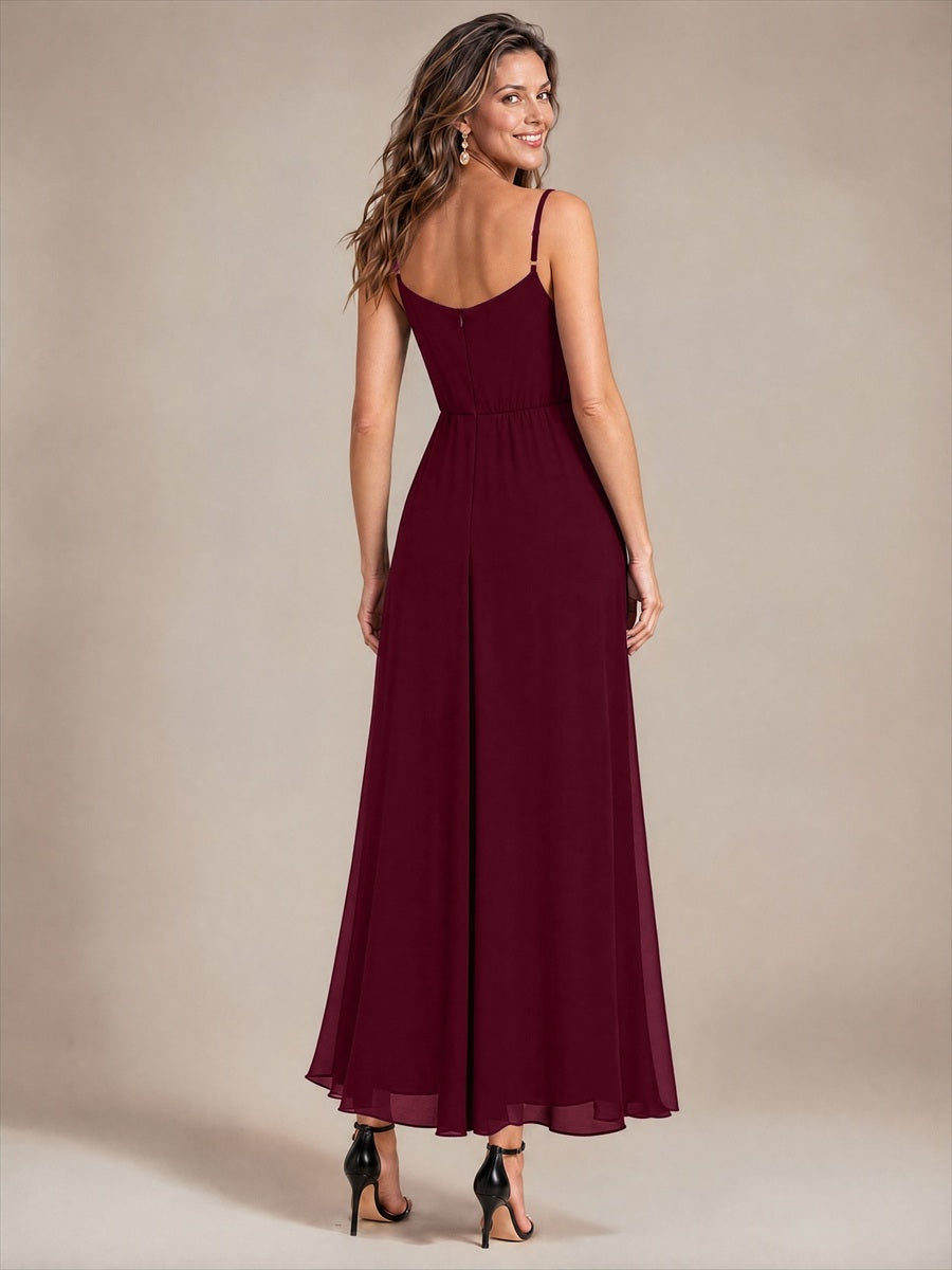 Chiffon Sleeveless Full Skirt Wedding Guest Dress #color_Burgundy