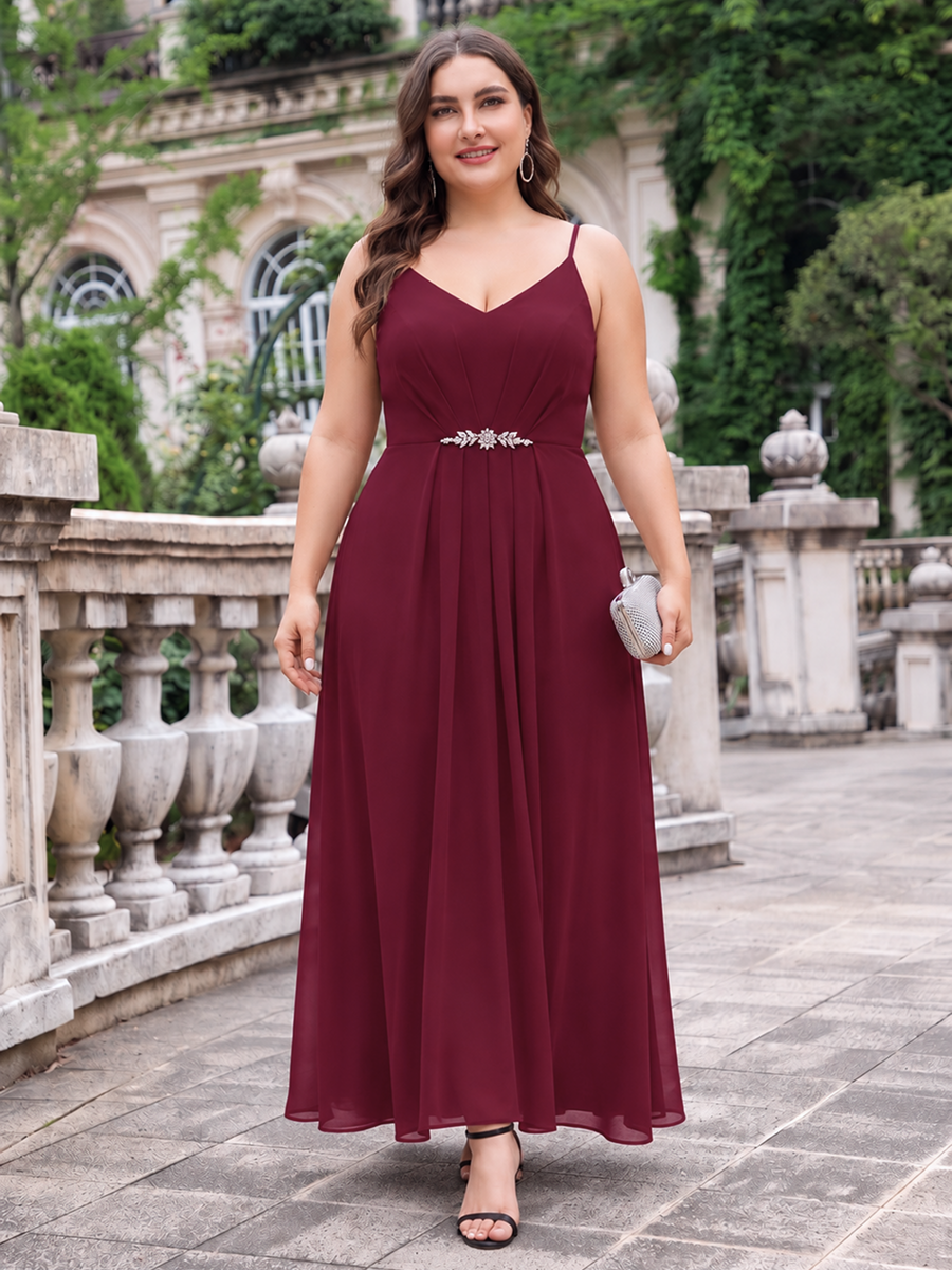 Chiffon Sleeveless Full Skirt Wedding Guest Dress #color_Burgundy