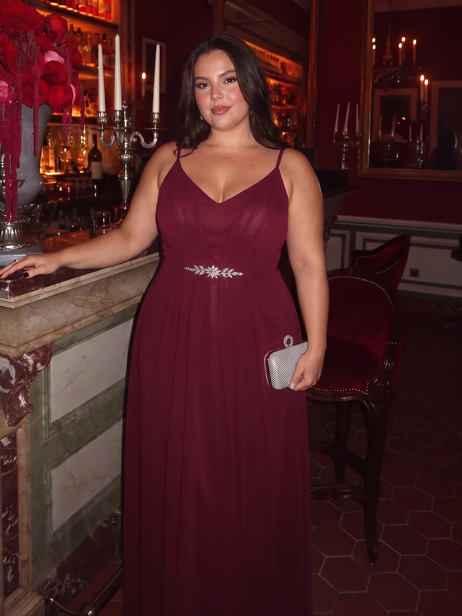 Chiffon Sleeveless Full Skirt Wedding Guest Dress #color_Burgundy