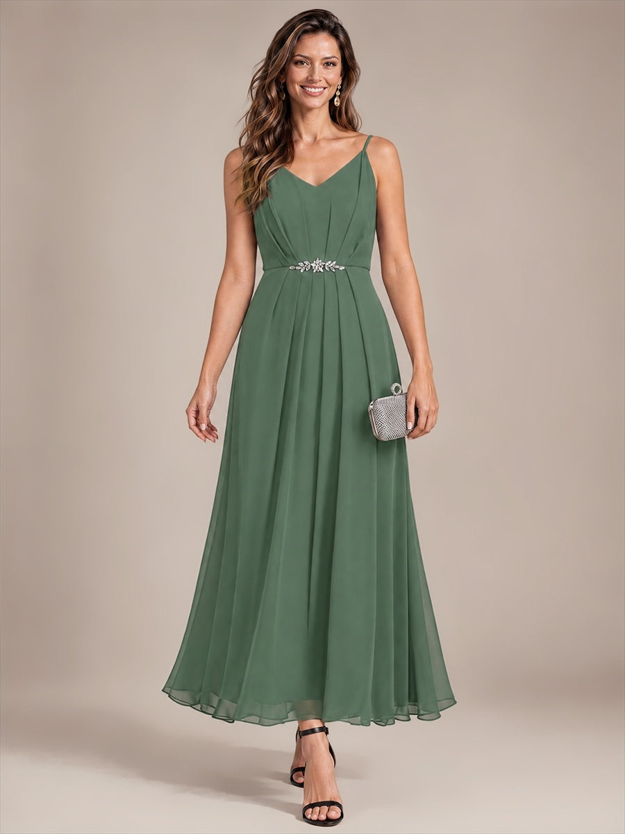 Chiffon Sleeveless Full Skirt Wedding Guest Dress #color_Eucalyptus