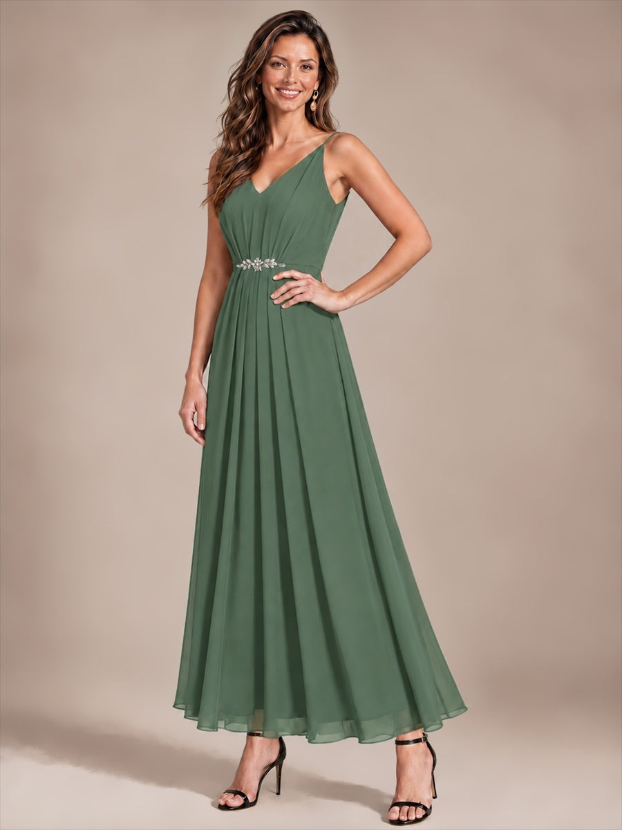 Chiffon Sleeveless Full Skirt Wedding Guest Dress #color_Eucalyptus