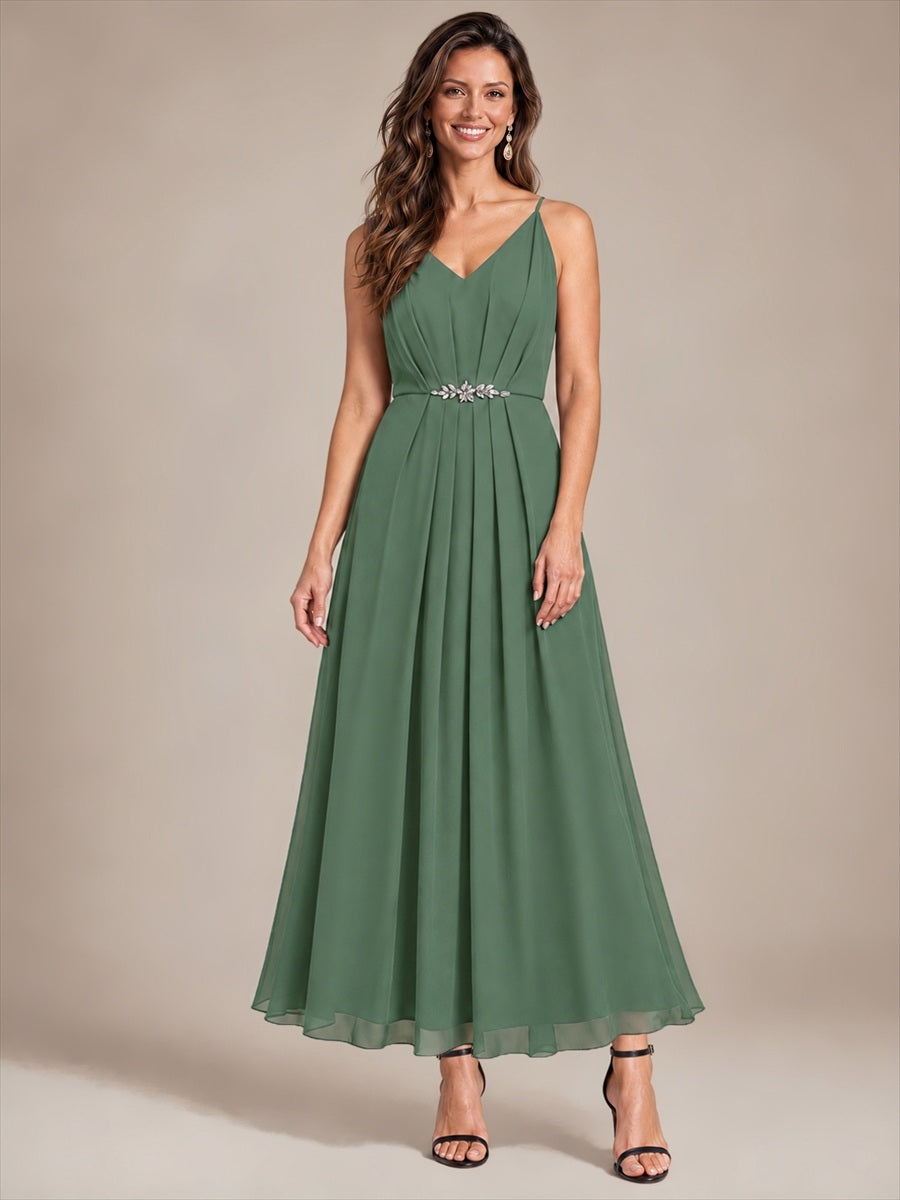 Chiffon Sleeveless Full Skirt Wedding Guest Dress #color_Eucalyptus