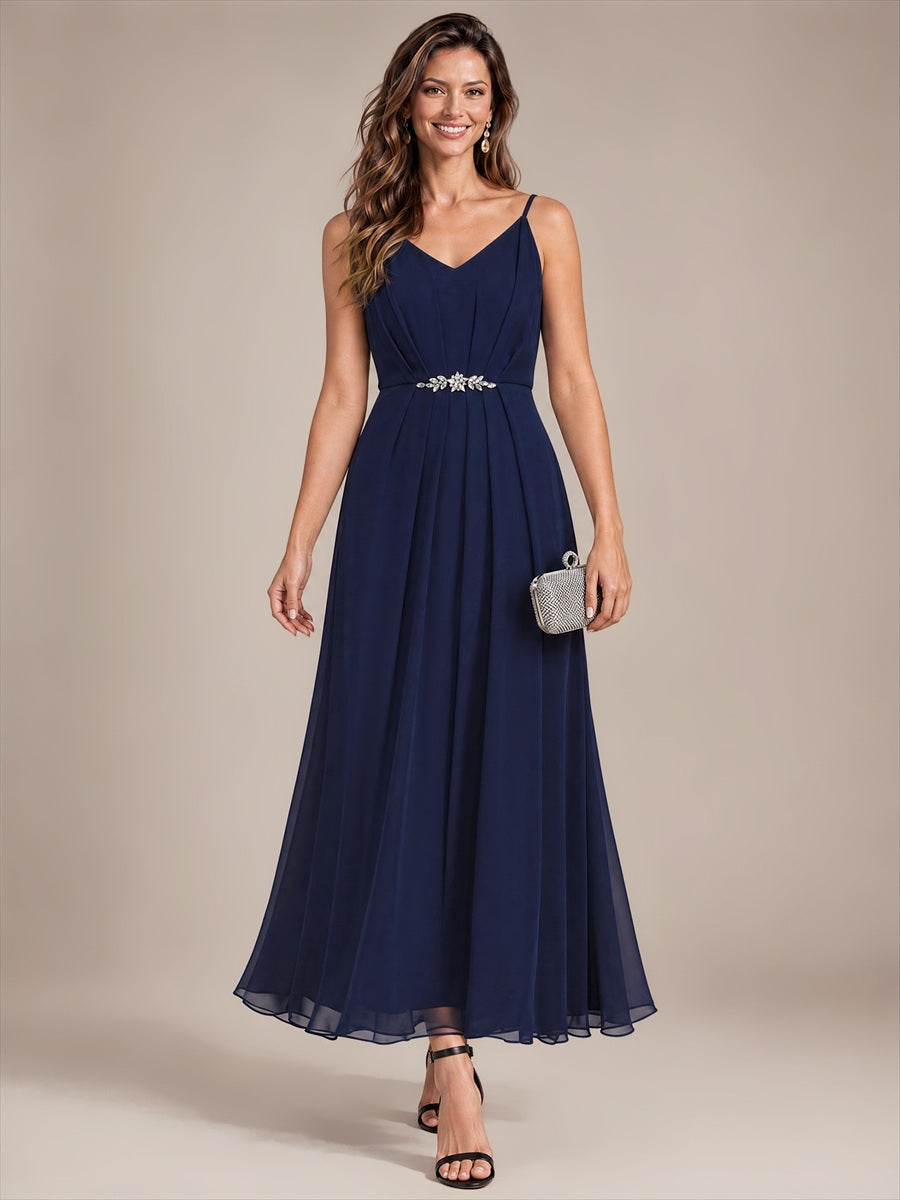 Chiffon Sleeveless Full Skirt Wedding Guest Dress #color_Navy Blue