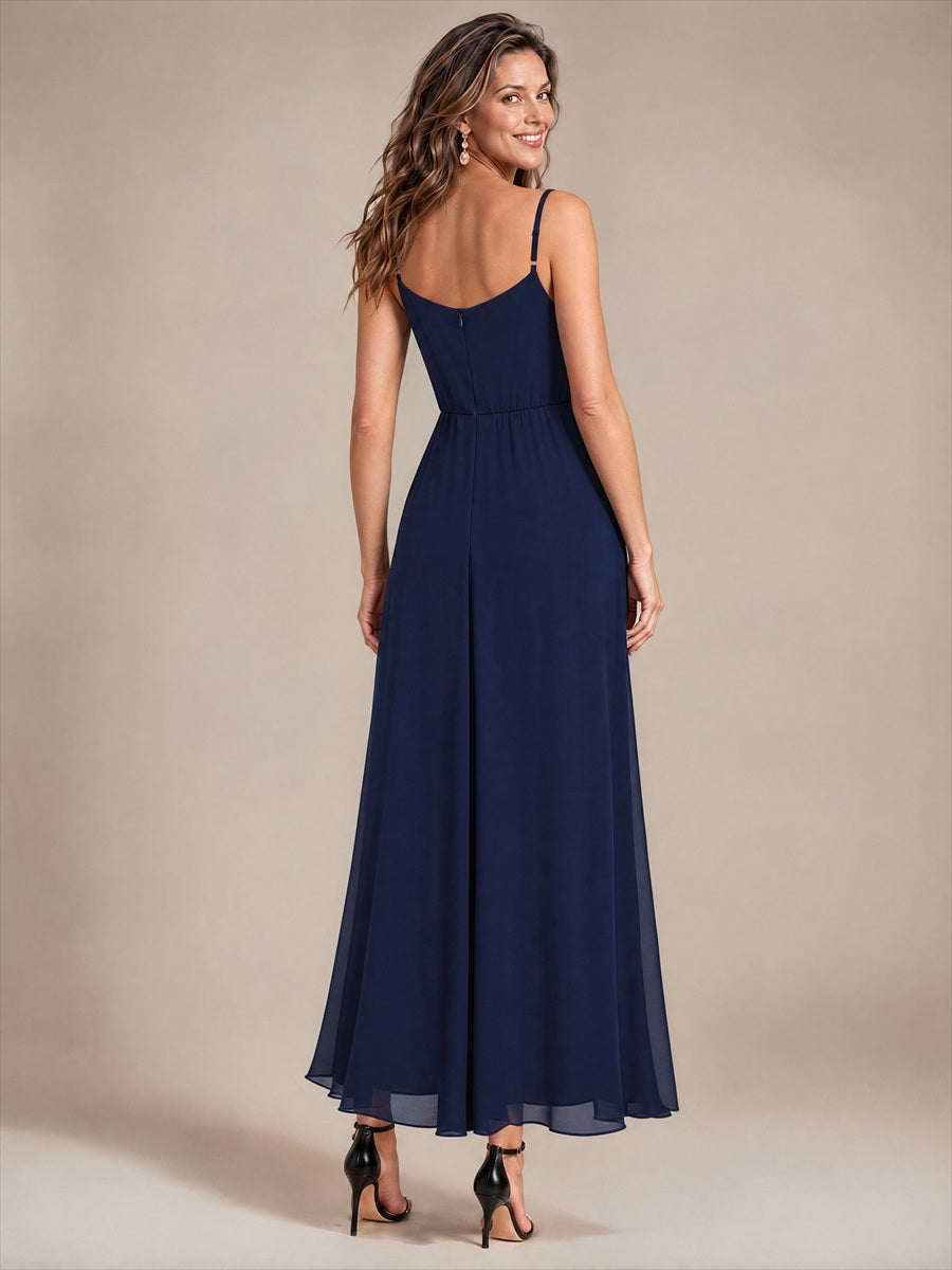 Chiffon Sleeveless Full Skirt Wedding Guest Dress #color_Navy Blue