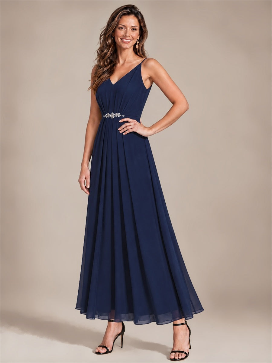 Chiffon Sleeveless Full Skirt Wedding Guest Dress #color_Navy Blue