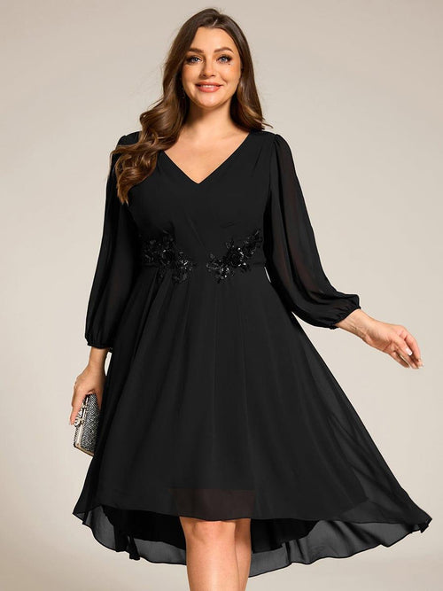 Chiffon with Appliqued Long Dresses Steel Grey Plus Size main image 1